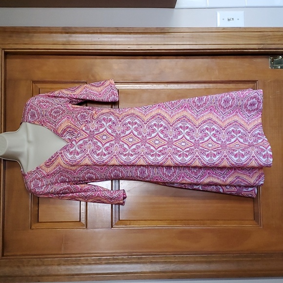 Prana Dresses Prana Size S Pink Geometric Knee Length Faux Wrap